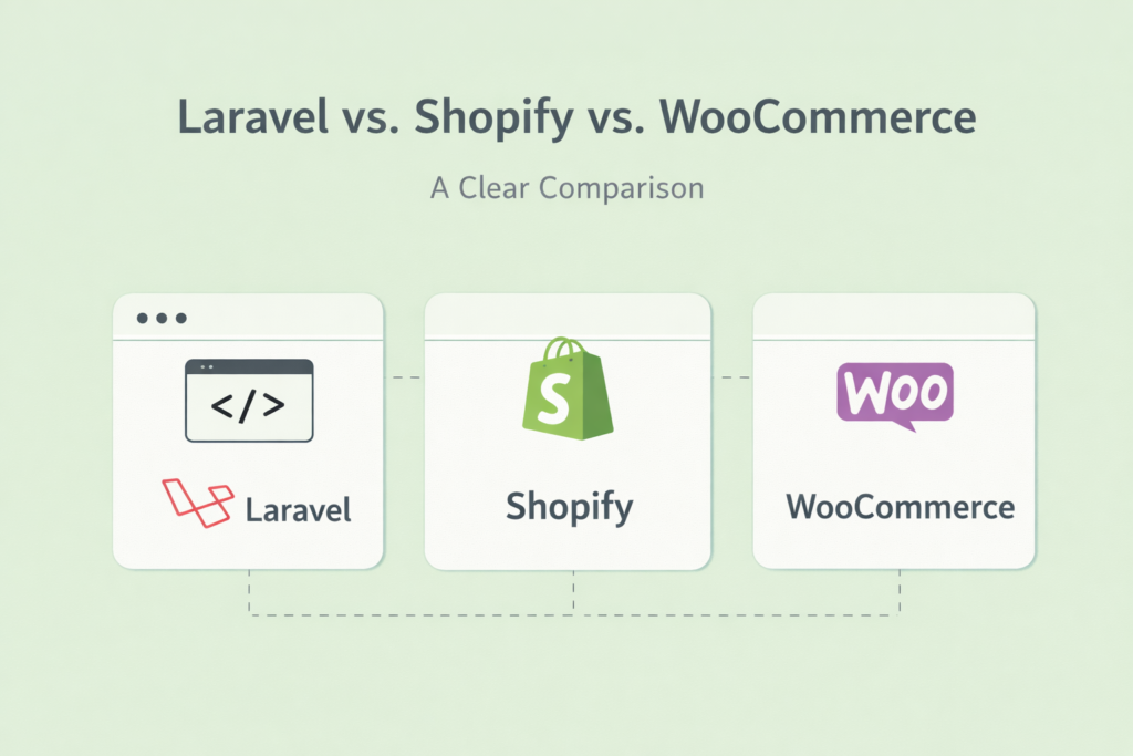 Laravel beats Shopify for businesses needing bespoke features like multi-vendor support, while outperforming WooCommerce in speed and security for enterprise-level Laravel e-commerce development. 